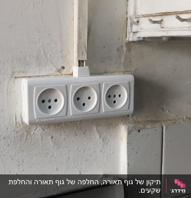 שלושה שקעים חשמליים מותקנים על קיר